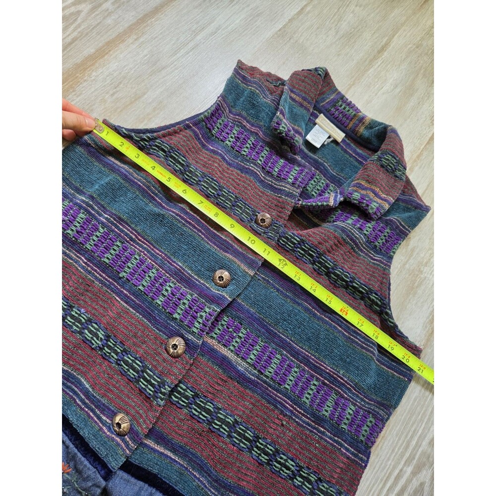 Coldwater Creek Tapestry Vest Embroidered Hem Button Front Cotton Womens L GUC - Picture 6 of 10